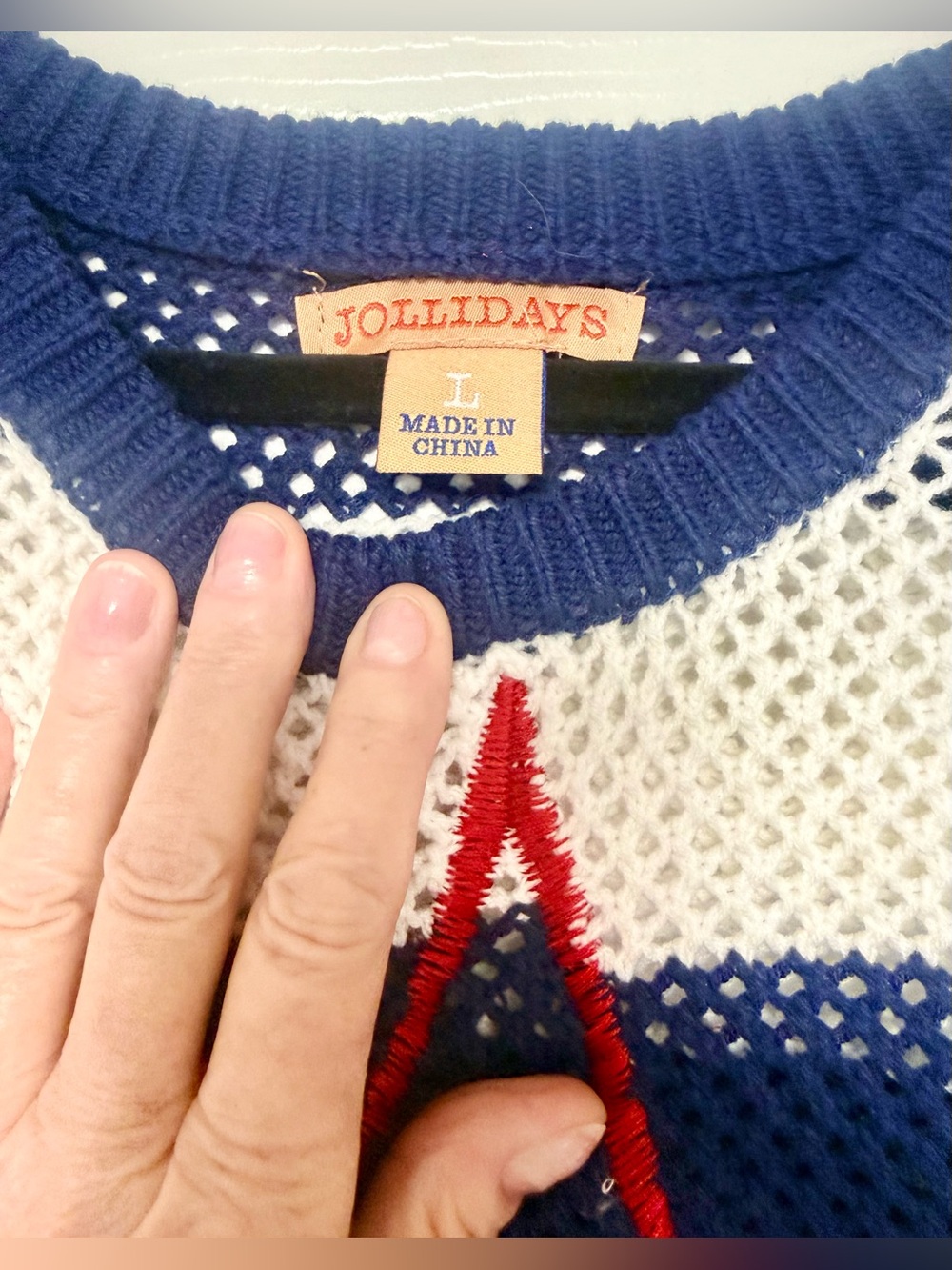 Striped Navy & White Star-Front Open Knit Sweater - Picture 5 of 5